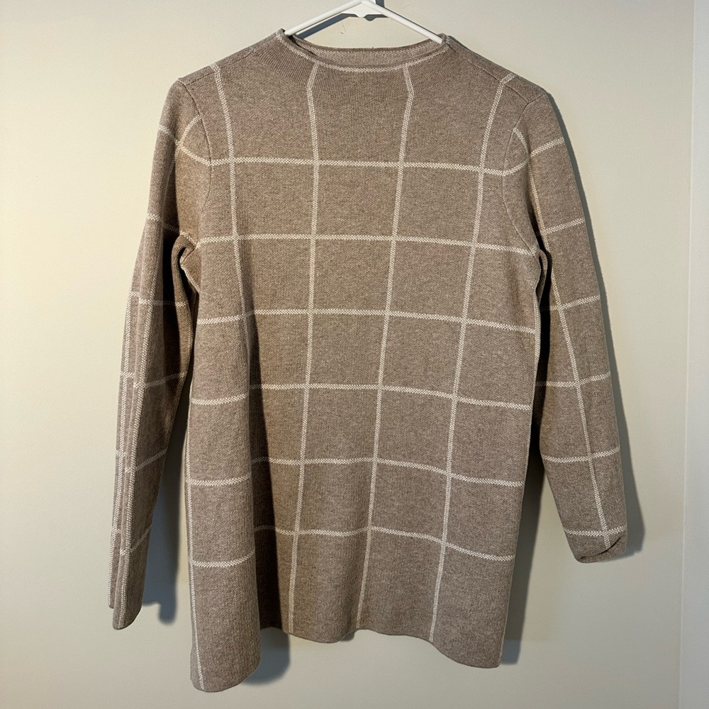 Loft Grid Tan Mock Neck Sweater